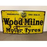Original large wood Milne motor tyres enamel advertising sign (H114cm W214cm)