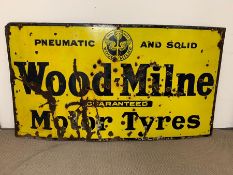 Original large wood Milne motor tyres enamel advertising sign (H114cm W214cm)