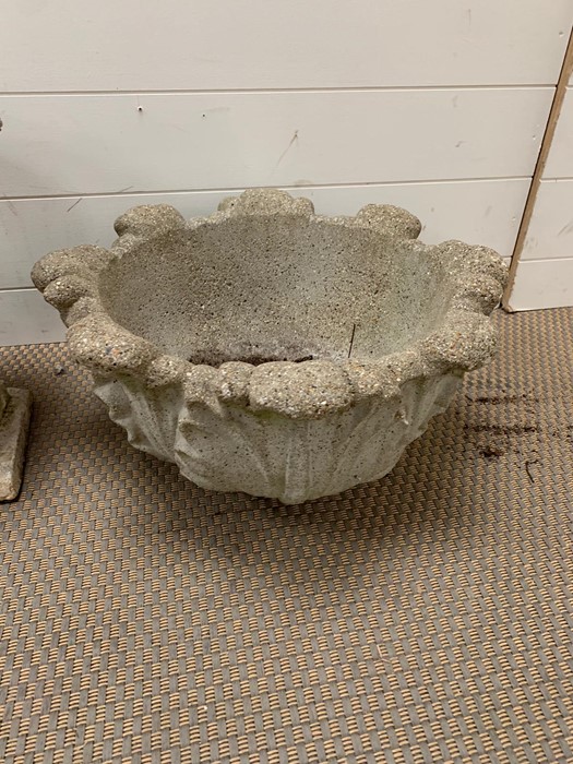 Two re-pressed stone plant pots and a Roman style urn planter - Image 2 of 4