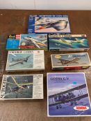 A selection of seven various aircraft kits to include Aurora, Williams Bros and Revell