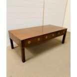 A Military Style Mahogany Coffee Table (H41cm D59cm W122cm)