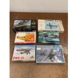 A selection of six boxed variourate Minature A-to include Nakotne Fighter 1/72, PWS-10, Ami