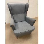 A grey modern wing back chair (H94cm D70cm W80cm)