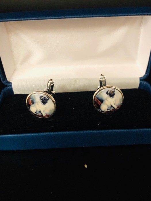 A Pair of Silver and Enamel Set Cuff links depicting a Pug Dog - Image 2 of 2