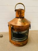 A Copper and Brass Starboard Ships Lamp, converted.(H54cm)