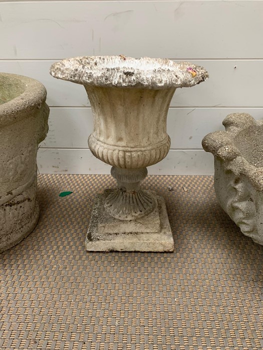 Two re-pressed stone plant pots and a Roman style urn planter - Image 3 of 4