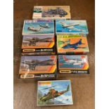 A selection of Eight boxed aircraft kits by Matchbox and Tamiya