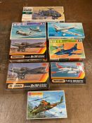 A selection of Eight boxed aircraft kits by Matchbox and Tamiya