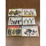 A selection of Six boxed army model kits by Italeri and Italaerei, to include German Paratroops No