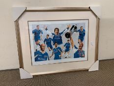 A framed print of Chelsea football team "Millennium Blues" by Patrick Loan 256/850 All proceeds from