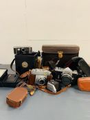 A selection of various cameras, Nikon, Zeiss Ikon light meters and flashes