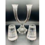 Nachtman crystal candlestick and a pair of Villeroy and Boch glass candlesticks