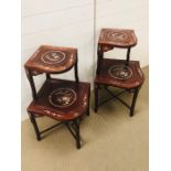 Pair of Chinese tow tier side tables with mother of pearl design.
