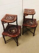 Pair of Chinese tow tier side tables with mother of pearl design.