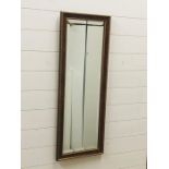 A contemporary bevelled hall mirror in walnut and gold effect frame (100cm x 40cm)