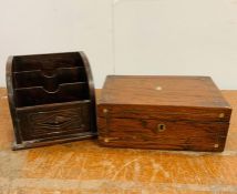 A wooden desk organiser and a wooden desk top box