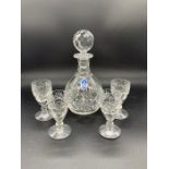 Royal Doulton small crystal decanter and four cut glasses
