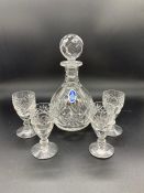 Royal Doulton small crystal decanter and four cut glasses