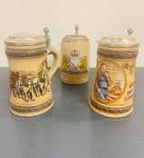 Three stein jug tankard with metal lid