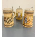 Three stein jug tankard with metal lid