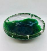 A green and white Studio Pottery bowl approx. 25cm diameter