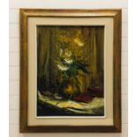 A framed oil on canvas still life signed by Jozan 83 (90cm x 110cm)