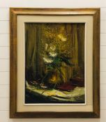 A framed oil on canvas still life signed by Jozan 83 (90cm x 110cm)