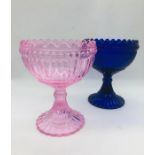 Two brightly coloured large glass bonbon dishes