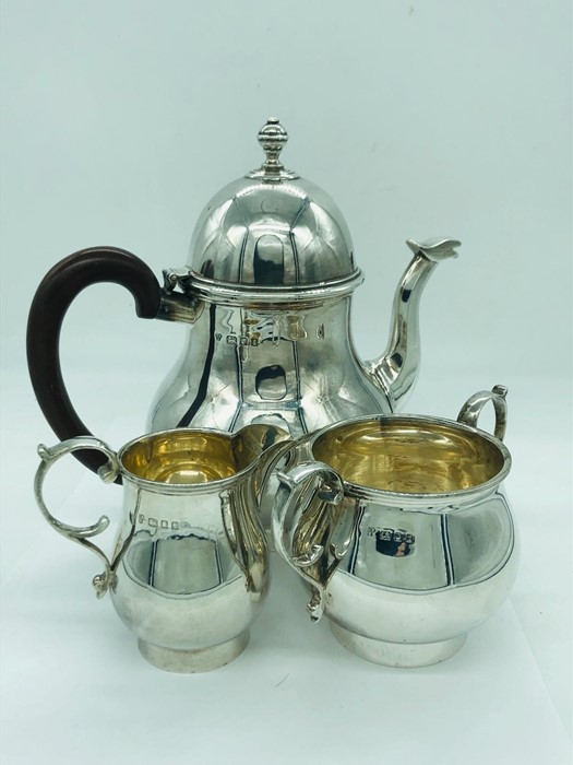 A Silver Tea Service to include Teapot, sugar bowl and milk jug. Hallmarked and makers mark CB & S