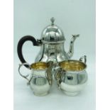 A Silver Tea Service to include Teapot, sugar bowl and milk jug. Hallmarked and makers mark CB & S