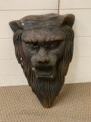 A cast iron wall hanging sculpture of a lions head maybe Victorian