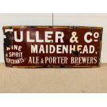 A Large Fuller & Co of Maiden head Enamel adverting Sign H62cm x L152cm