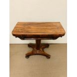A rosewood card table H76 cm x D44cm x L90cm