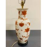 Porcelain vase converted into a lamp, decorated in flowers and butterflies (H45cm)