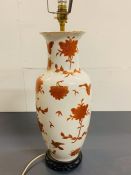 Porcelain vase converted into a lamp, decorated in flowers and butterflies (H45cm)