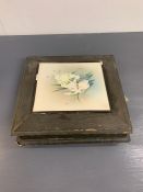 A Chinese Work Box with Signed watercolour to lid.