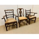 Three mahogany dining chairs (one AF)