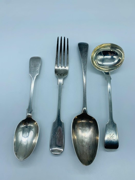 A Selection of Silver cutlery to include Georgian spoon, Victorian soup ladle etc.