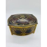Erhard & Sohne Intarsia domed serpentine Jewellery Box. Gilt Metal with inlaid Burl & Figured