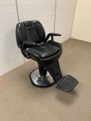 A Pietranera barbers chair, black leather made and designed in Italy. Hydraulic, chrome base and