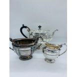 JD & S silver hallmarked teapot and sugar bowl and milk jug (1065g)