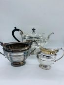 JD & S silver hallmarked teapot and sugar bowl and milk jug (1065g)