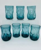 Seven blue crackle glasses