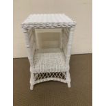 White wicker two tiered side table (H58cm D32cm W37cm)