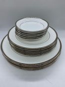 Staffordshire china five dinner plates, six side plates and six saucers