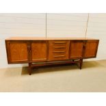 1960's G-Plan fresco sideboard, teak veneer with afrormosia hardwood recessed door handles and