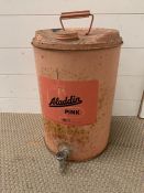 An Aladalen pink paraffin tin