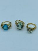 Three 9 ct yellow Gold rings various settings Size N