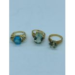 Three 9 ct yellow Gold rings various settings Size N