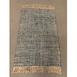 Striped blue rug 90% leather 10% jute (158cm x 93cm)